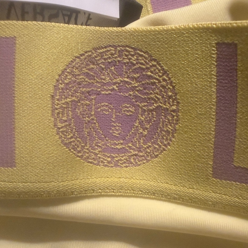 Versace 💛 Pale Yellow Medusa and Greca Print High Waist Bikini Bottom - Picture 8 of 11